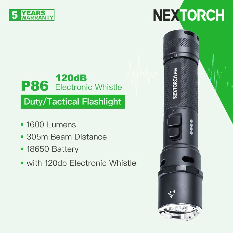 

Тактический фонарик Nextorch P86, 1600 дБ, 305 лм, 18650 м