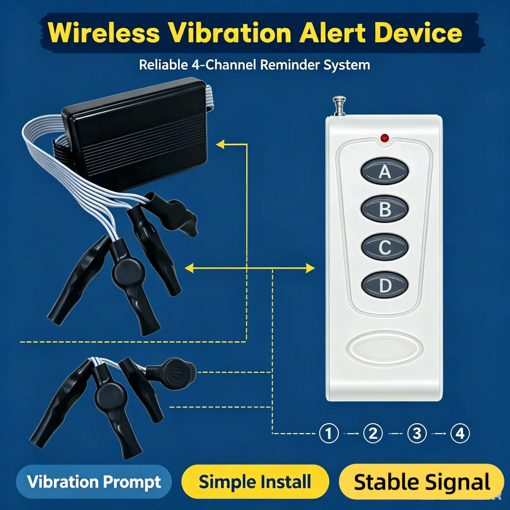 Compact Wireless Vibration Alarm with 4 Actuators for Meeting Rooms & Concealed Areas Special Groups Reminder Device