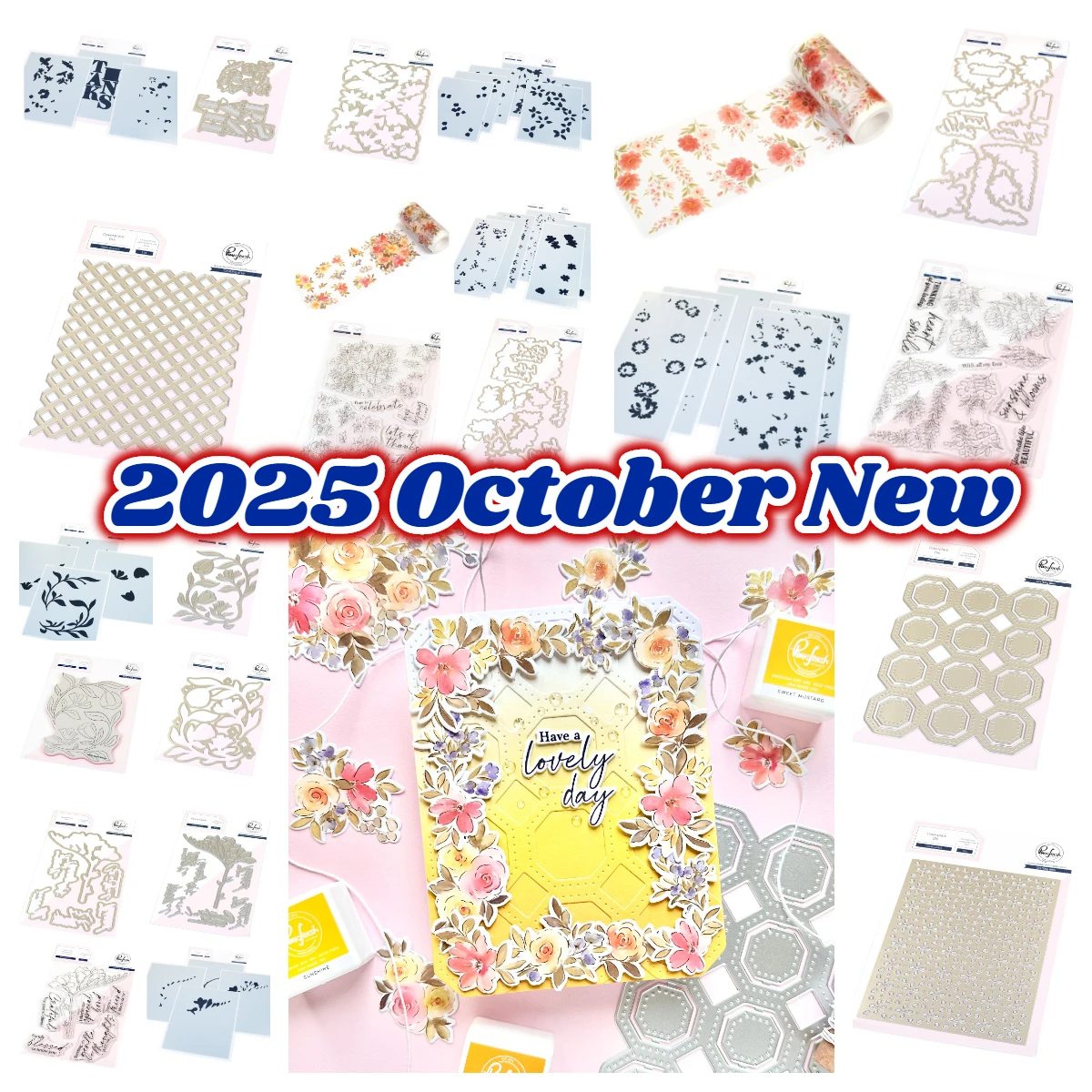 

October Pink Fresh Flower Sticker Flourish & Glow Metal Cutting Dies Stamp Stencil Hot Foil Set DIY Scrapbooking Card Handmade