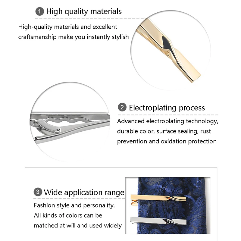 1Pcs Fashion Tie Clip for Men Copper Simple Bar Clasp Practical Mens Classic Tie Clips Clamp Pin Jewelry Necktie Wedding Gift