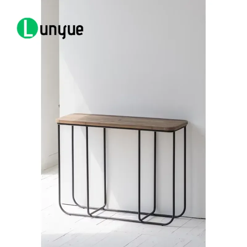 Recycled Elm Steel Vintage Console Table Lightweight Natural Washed Classic Japanese Style Side Table for Living Room