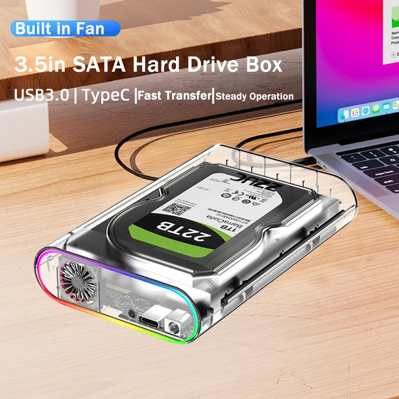 uthai-外付け-hdd-ケース-35-インチ-hdd-ssd-エンクロージャ-透明-usb-30-タイプ-c-to-sata-最大-28tb-対応-rgb-カラフルライト