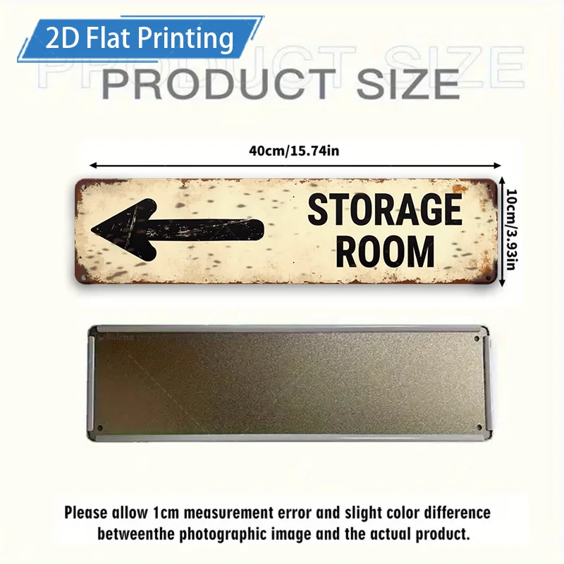 [2D FLAT] 1pc Metal Sign, 4×16inch Rustic Storage Room Sign Arrow Wall Art Decor