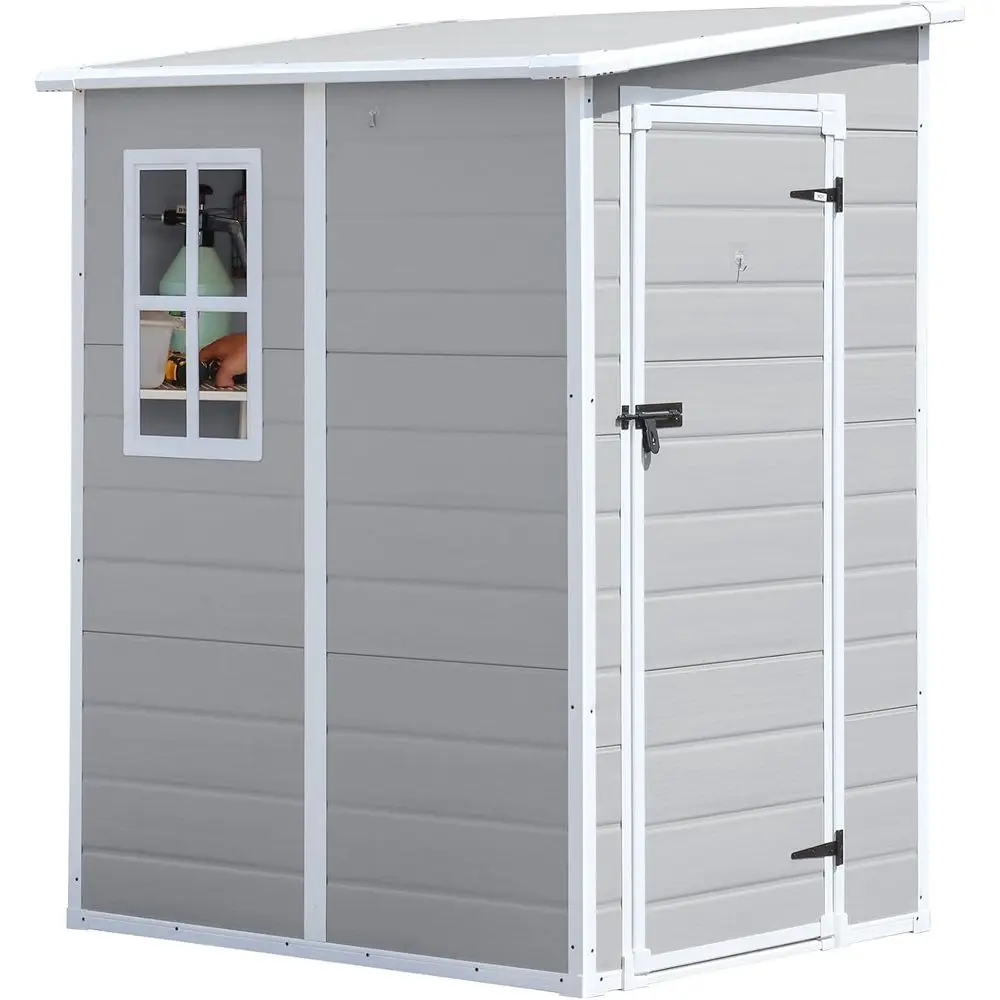 

5x4 Resin Storage Shed - Waterproof Outdoor Storage with Floor, Window, and Lockable Door for Tools, Garden, Patio, Backyard - L