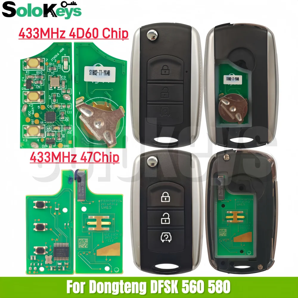 SOLOKEYS 3704050-SA01S 3704050-SA04S Original Folding Key For Dongteng DFSK 560 580 433MHZ ASK 47 PCF7961X/ 4D60 Chip 3 Buttons