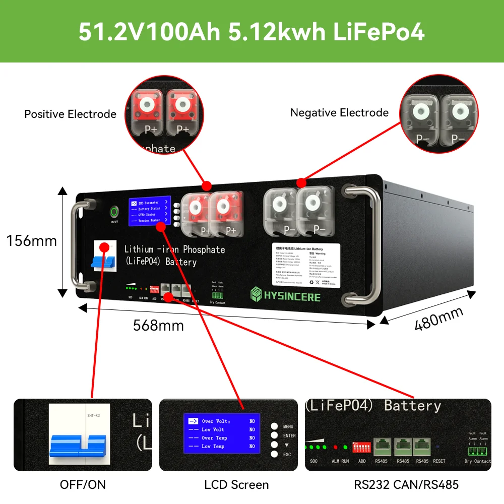 Lifepo4 Battery 48V 100Ah 150Ah 200Ah Lithium Iron Phosphate Rechargeable Battery Built-in BMS Home Energy Storage Cells NO TAX