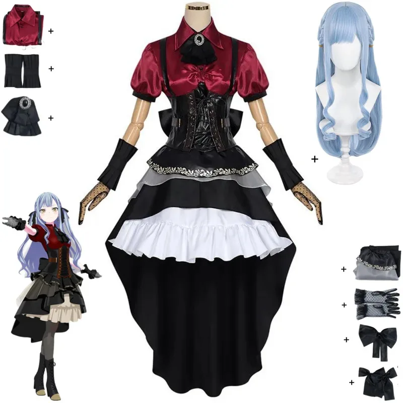 Anime BanG Sogno! Sakiko Togawa Costume Cosplay Ave Mujica Oblivionis Rosso Nero Abito da sera Parrucca Donna Kawaii Natale Suitx;8