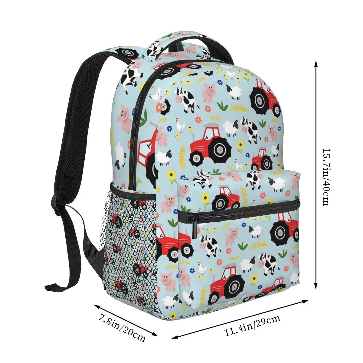 Cute Kids Red Tractor Farm Animal Pattern Cartoon Backpacks Boys Girls Bookbag Children School Bags Laptop Rucksack Shoulder Bag