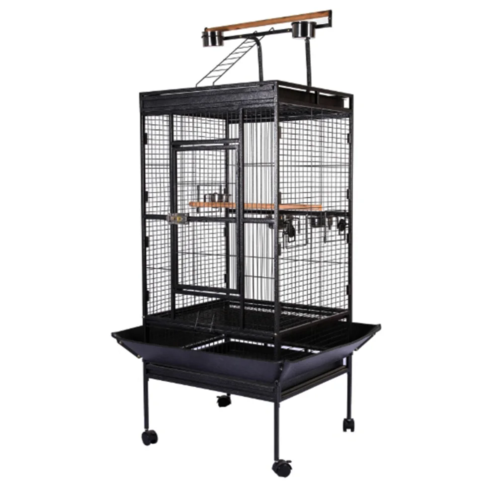 

Large Metal Bird Breeding Cage 4 Wheels Top Play Stand Pet House Solid Pattern Wood Steel Iron Material Box Button