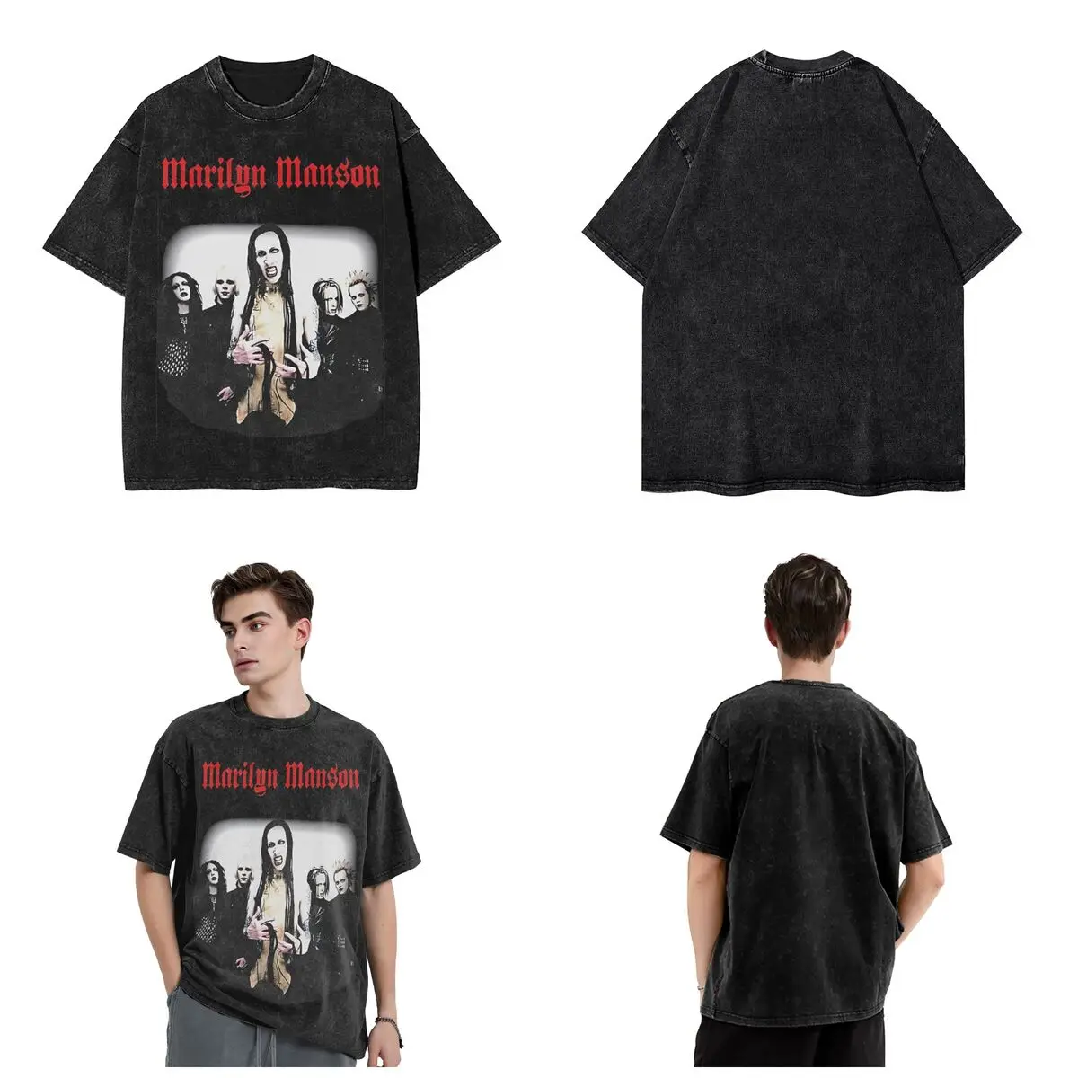 Summer Marilyn Manson Alternative The Legends Washed Shirt Outfit Harajuku T-Shirt Men Women Tees