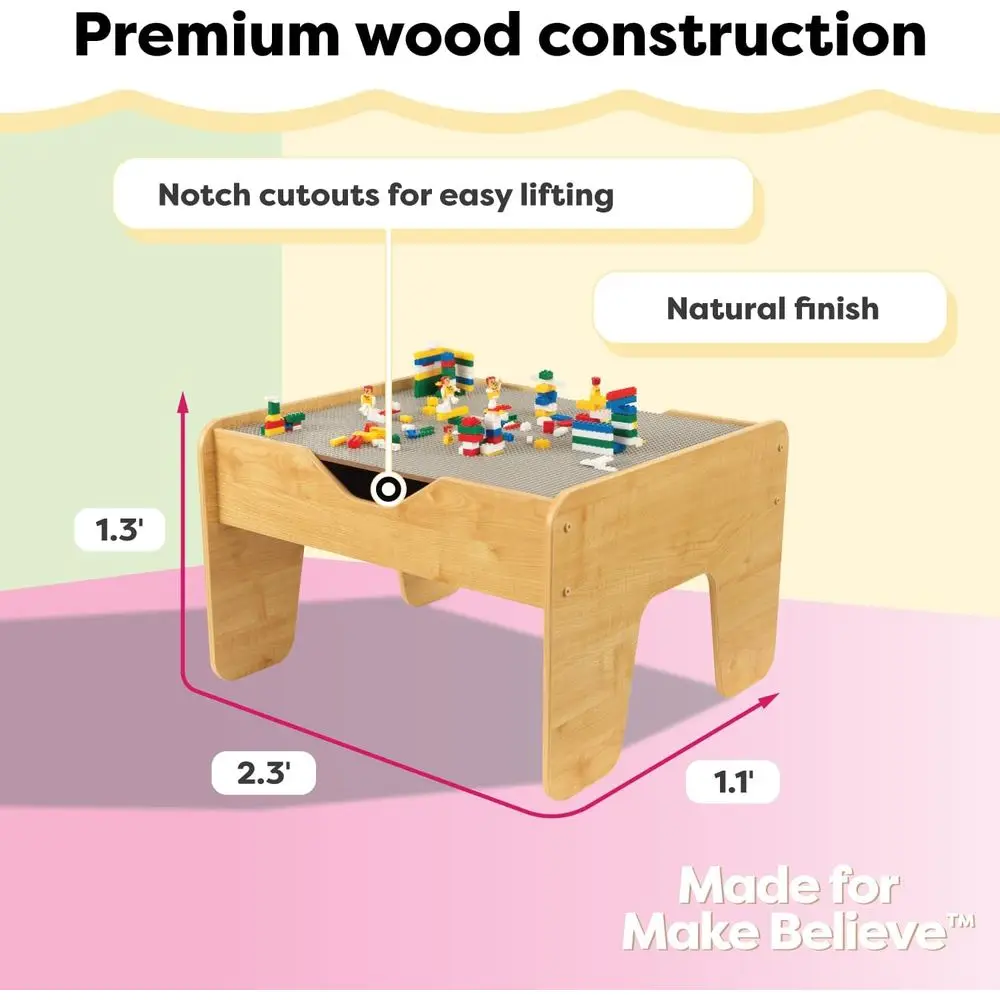 Tavolo da attività in legno KidKraft grigio e naturale con 195 mattoni, tavola reversibile, ideale dai 3 anni in su