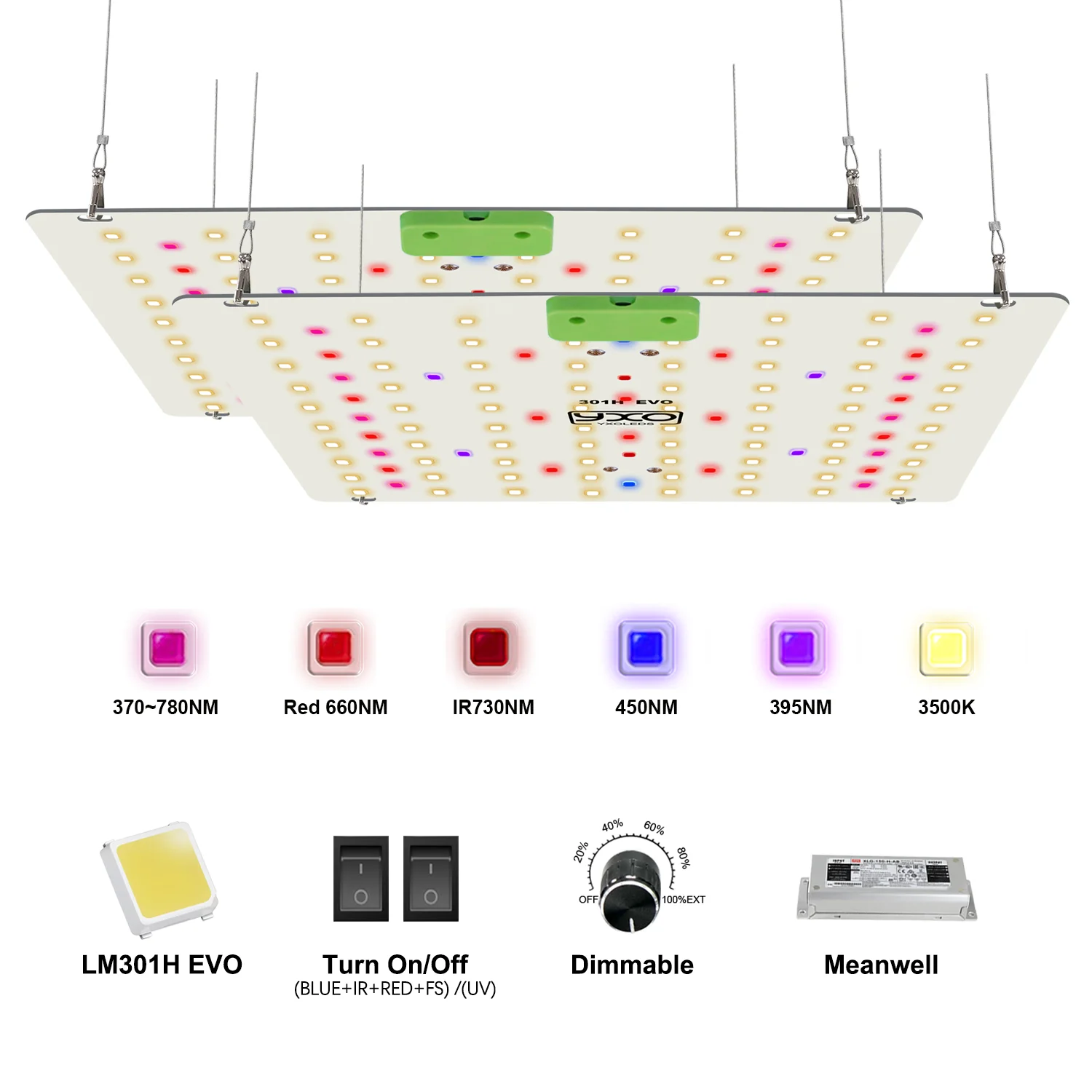 Dimmable Full Spectrum LED Grow Light LM301H EVO Quantum Lamp Meanwell Driver 150W Grow Lamp For Plant With UV VEG/BLOOM Mode