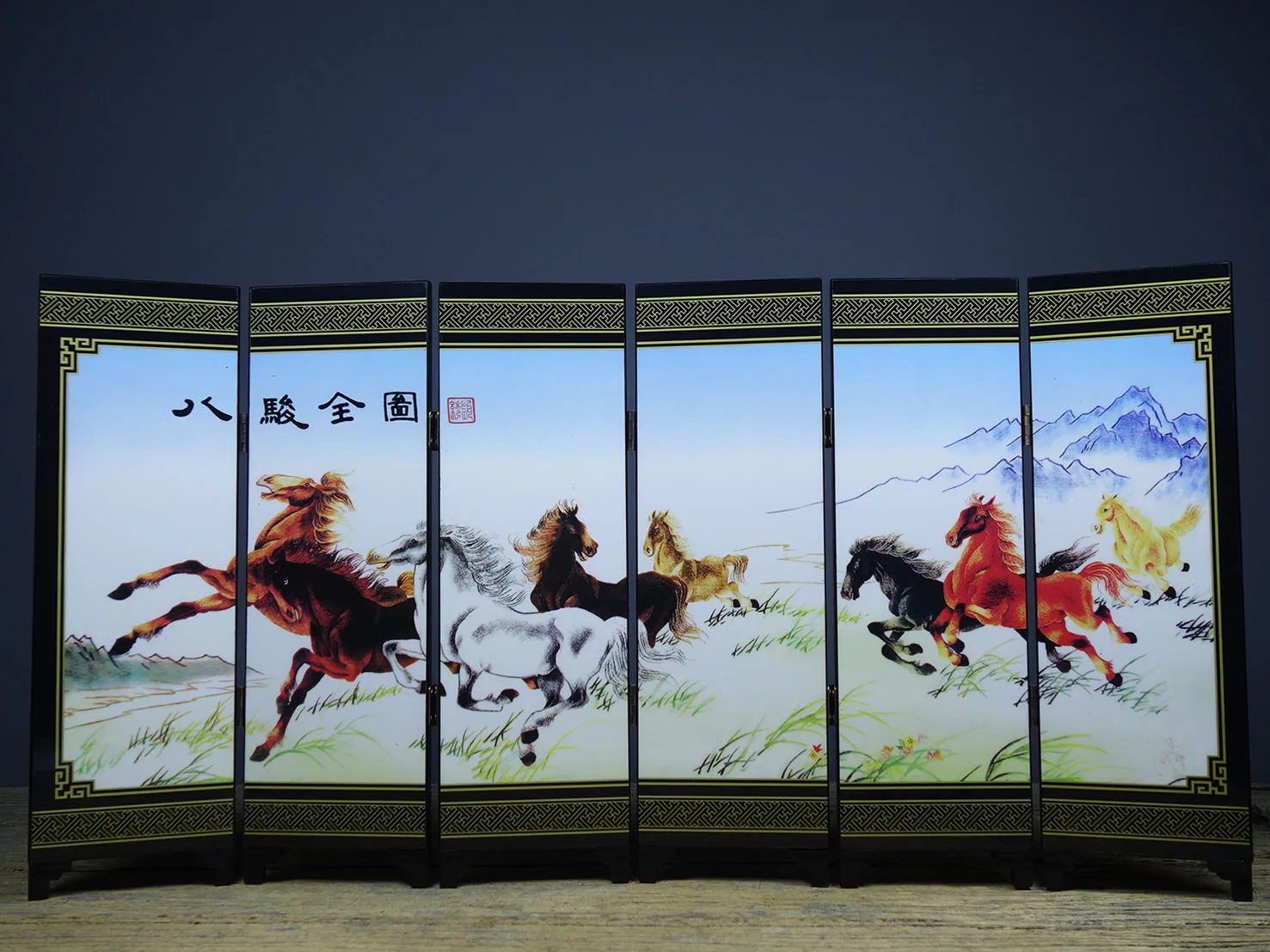 Chinese arts and crafts lacquer six screens set the table eight jun full picture home desktop decoration