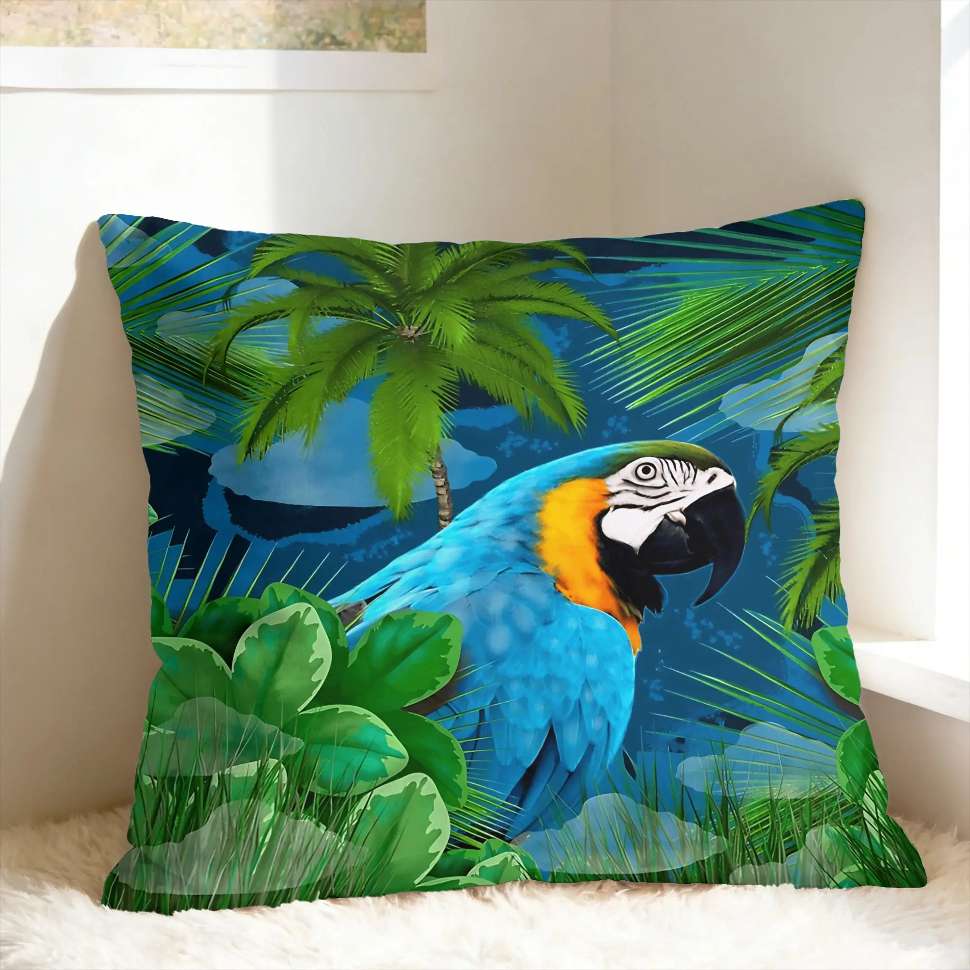 Tropical Parrot Palm Pillowcases  Morden Pillow Case For Couch Sofa Bedroom Print Pillow Cover