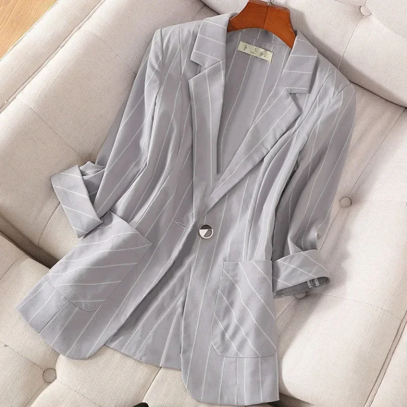 Small Suit Jacket Women\'s 2022 Spring and Summer New Striped Slim Sleeve Slim Suit Suit Jacket Oversize Clothing for Women