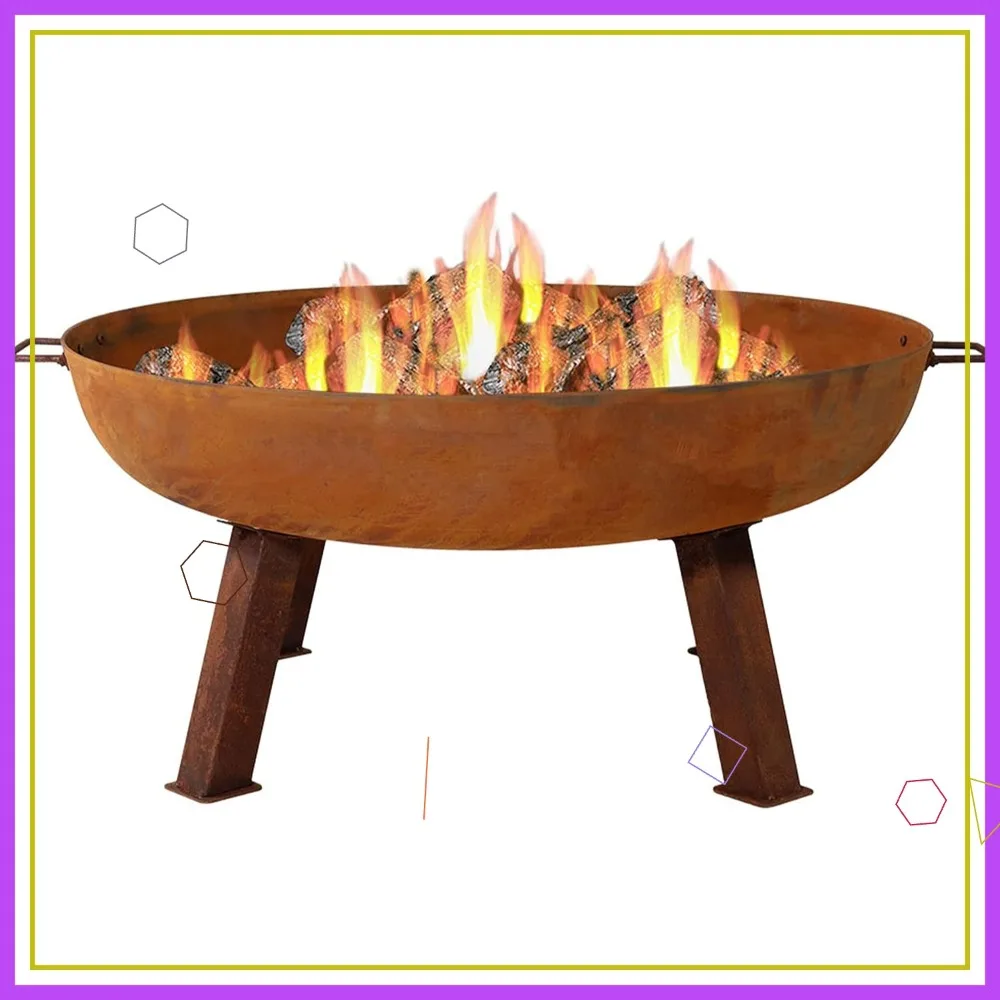 

34-дюймовое чугунное костровое место для жаровни на дровах с ручками для кемпинга на открытом воздухе, для двора, в деревенском стиле