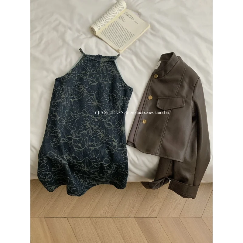 Giacca corta in pelle PU allentata alla moda e popolare con colletto alla coreana per moto retrò