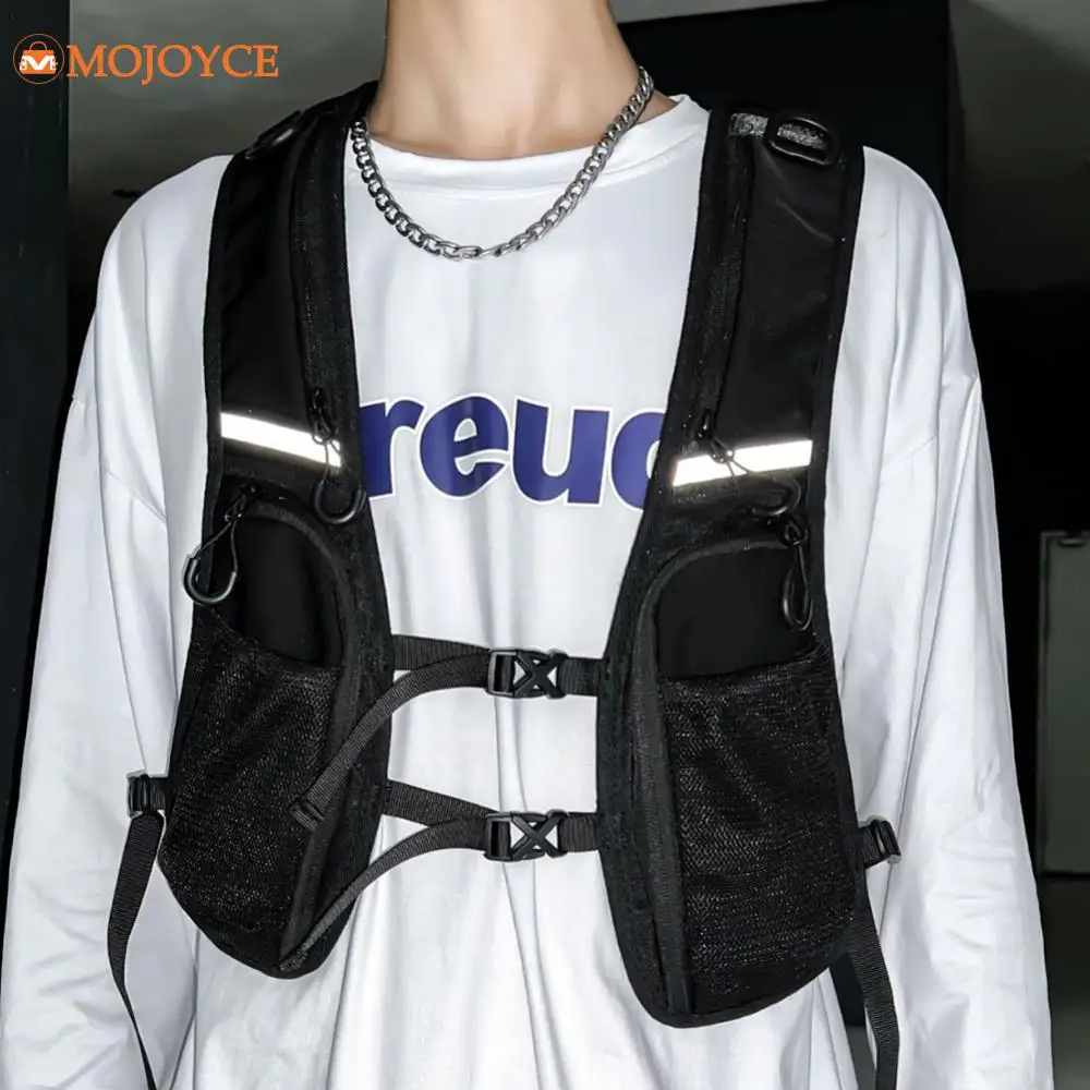 Fashion Tactical Backpack Functional Cycling Running Waistcoat Storage Phone Bag Lightweight Reflective Chest Bag Men's Vest Bag