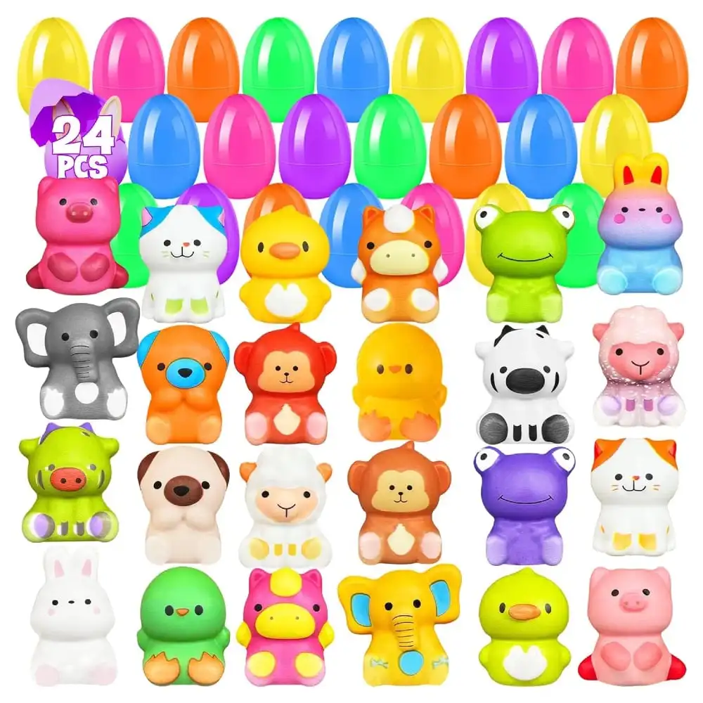 12/24PCS Easter Eggs Prefilled Slow Rising Squishy Toys Easter Squeeze Ball Stretch Animal Toy Squeezing Stretch Toys