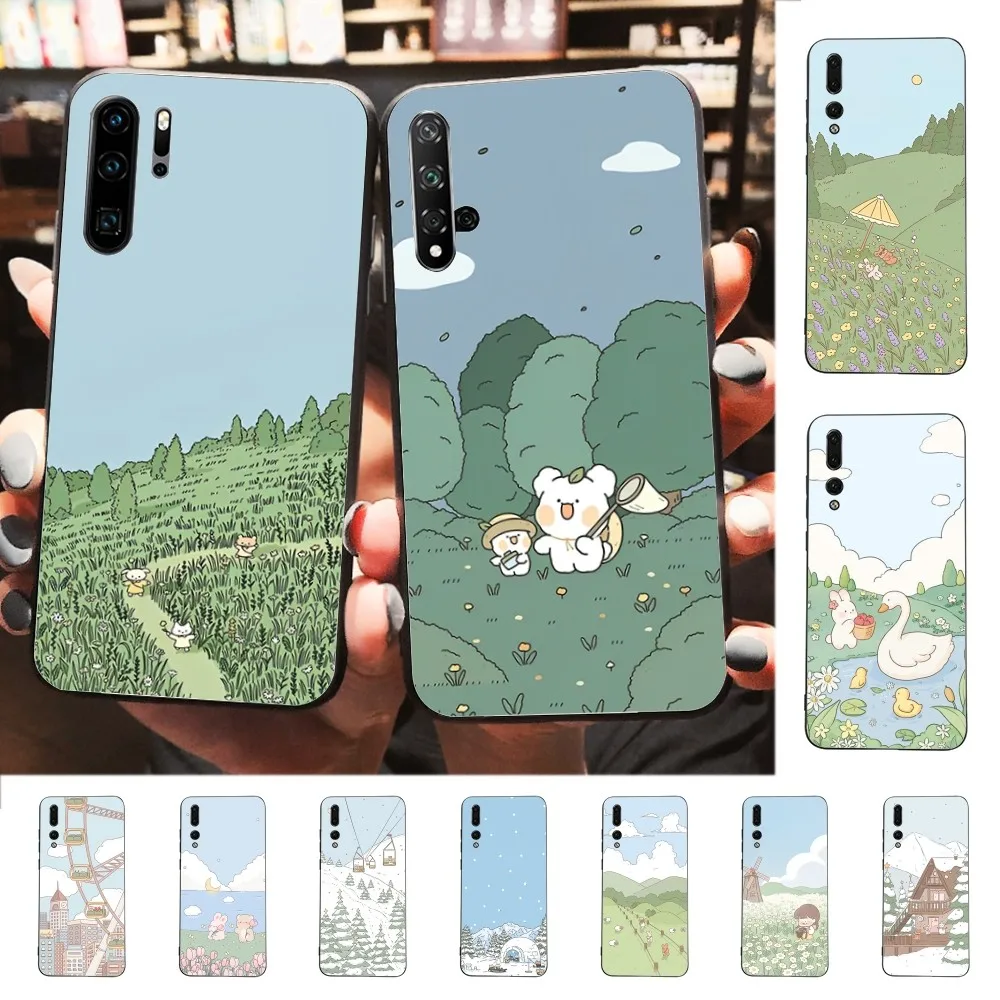 

Green Plant Cute Kawaii Phone Case For Huawei P 8 9 10 20 30 40 50 Pro Lite Psmart Honor 10 lite 70 Mate 20lite