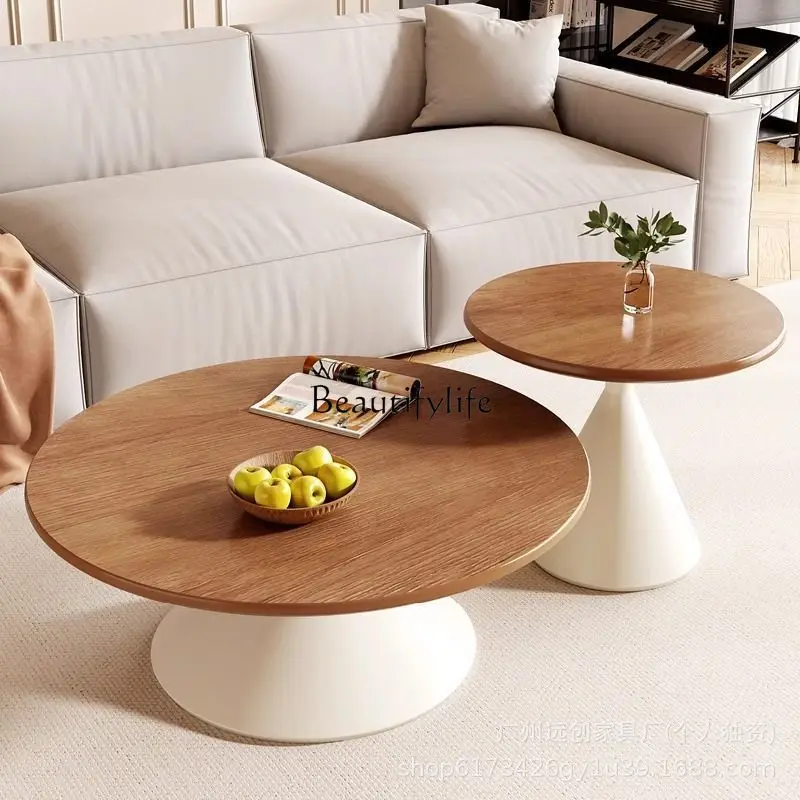 

Light Luxury Wabi-Sabi Style Round Coffee Table for Living Room Home Use Small Cream Style Table
