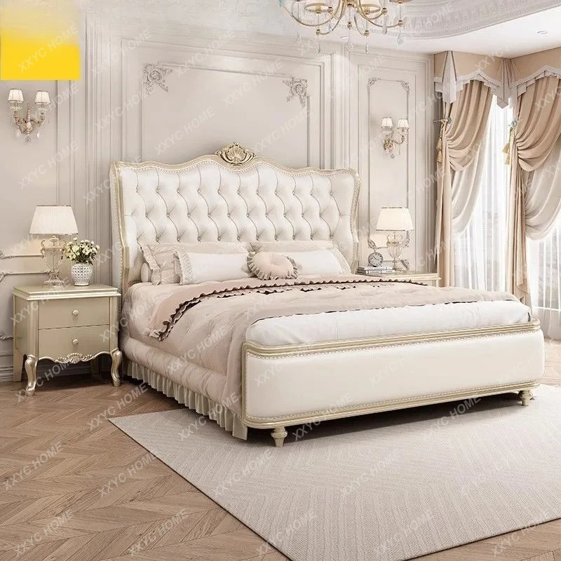 

Кровать из массива дерева, легкая роскошная кровать премиум-класса для главной спальни, двуспальная кровать, двуспальная кровать с кожаной обивкой