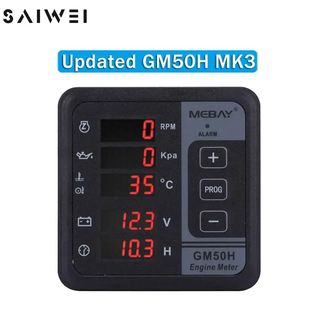 Mebay GM50H MK3 Engine Multi Function Digital Meter Diesel Generator Monitor with Water Temperature Sensor Oil Pressure Sensor