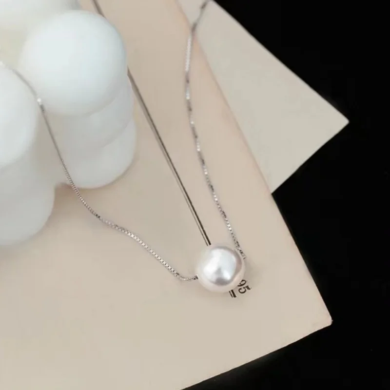 925 Sterling Silver Box chain 18k Gold Plated Necklace Single High-grade pearl Clavicle Chain for Women Mom Wedding Gift Jewelry