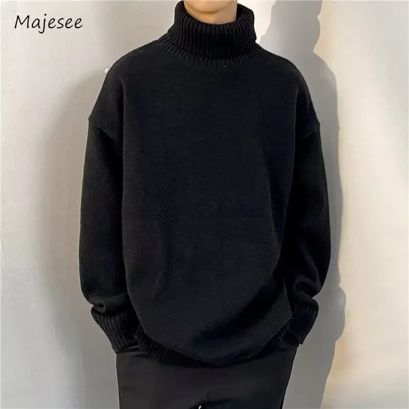 

Turtleneck Sweater Men Classic Pure Simple Chic Spring Daily Unisex Males Student Fashion Korean Style Casual Knitwear Hot Sales