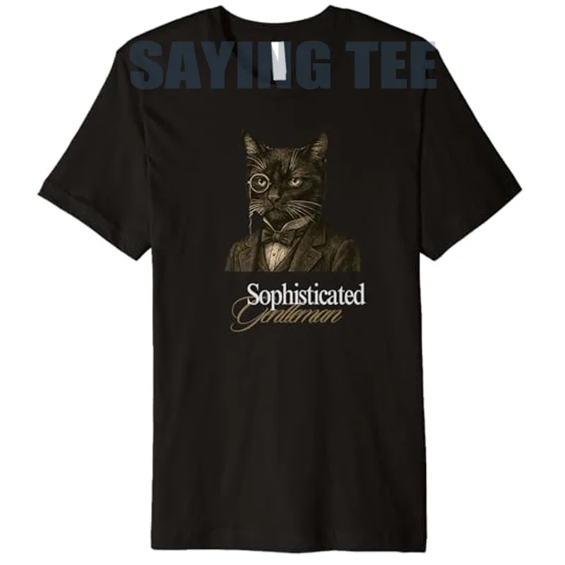 

Sophisticated Gentleman Men's Fashion T-Shirt Funny Cat - for Cat Enthusiasts Y2k Design Graphic Outfit Short Sleeve Saying Tee