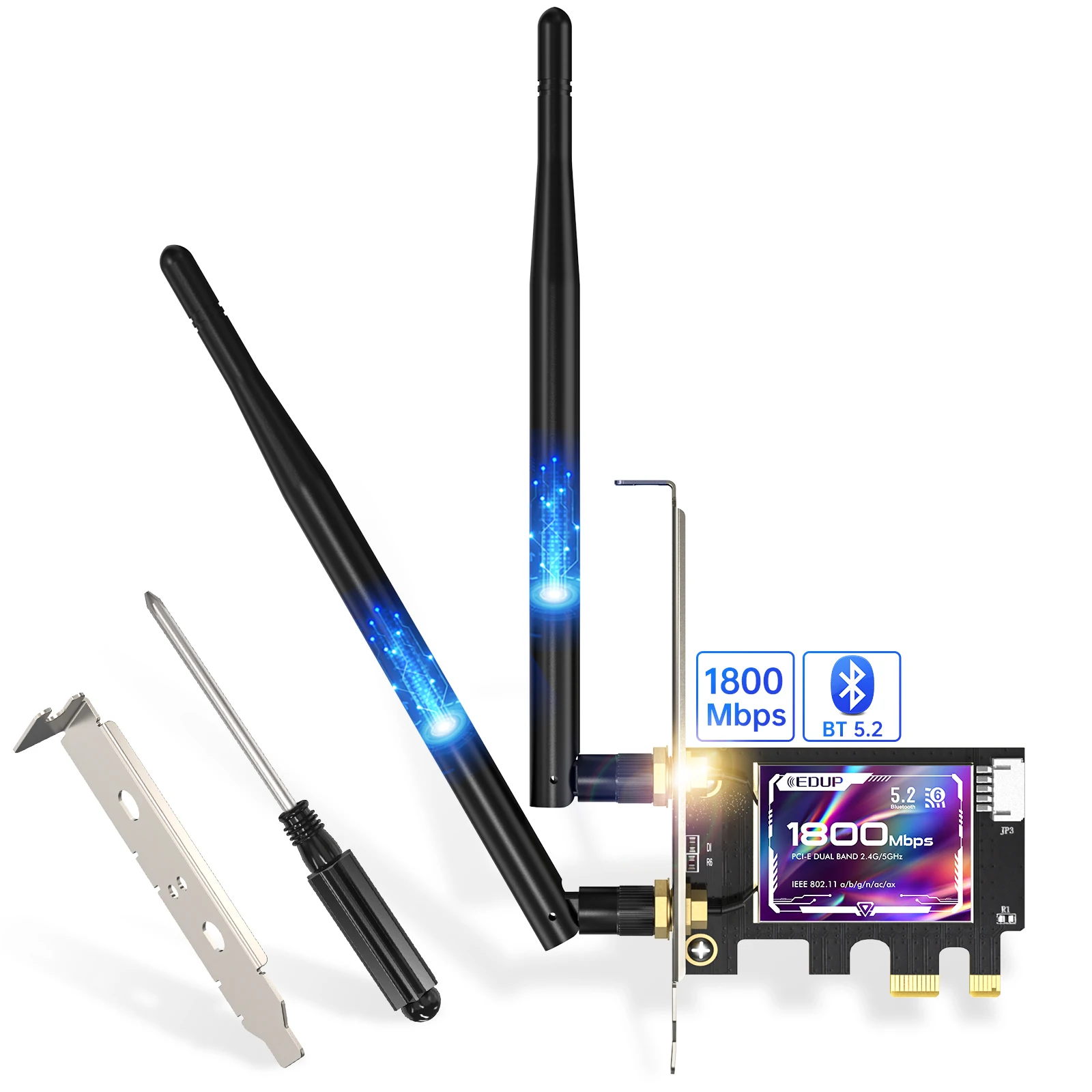 

WiFi6 1800Mbps Wireless Network Card 802.11ax 2.4G/5Ghz For Bluetooth 5.2 Dual Band Desktop PCIE Adapter Win10/11 High Speed