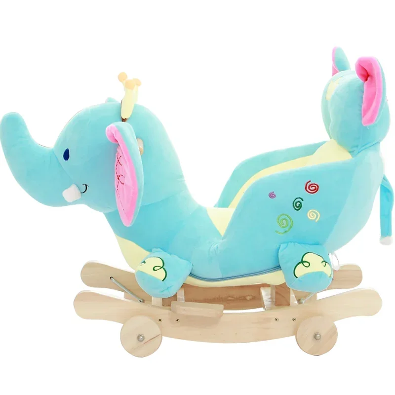 Baby Plush Rocking Horse Toy Rocking Chair Wooden Base Donkey Animal Ride on Toy