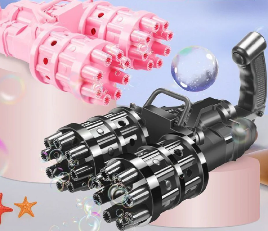 Outdoor Elektrische Tweekoppige Gatling Bubble Gun Met Muziekflits Led-Lampje Zeepblaasmachine Kid Zomer Zwemplezier Cadeau Speelgoed