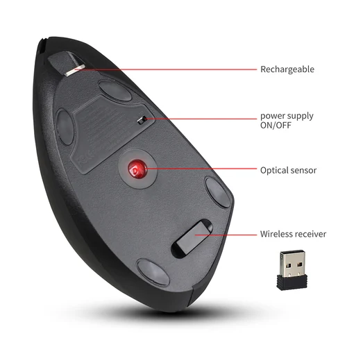 Imagen 2 del producto ZELOTES-ratón Vertical de escritorio F-26C, Mouse ergonómico de 3200DPI, 2,4G, Compatible con Bluetooth, 8 botones, recargable