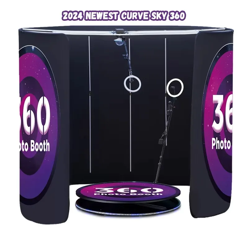

Latest Fashion Top Rotator C Curve Elevated 360 Photo Booth Shell Background All-in-One Party Supplies Sky Photo Booth 360