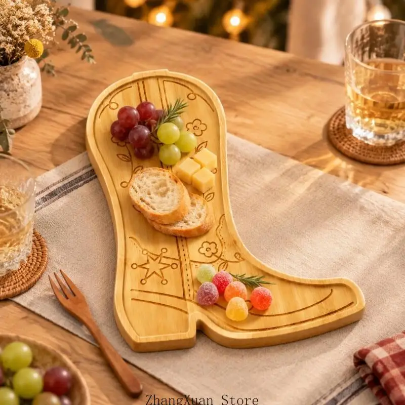 Boot-Serviertabletts aus Naturholz mit Westernmotiven für Partys 3XUF – Detail 4