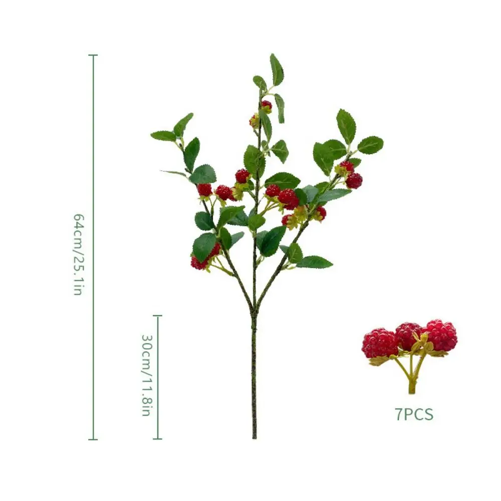 Rote Himbeer-Kunstbeeren DIY-Zubehör Simulierte Beerenzweige Blumenarrangement Grüne Blätter Künstliche Früchte – Detail 1