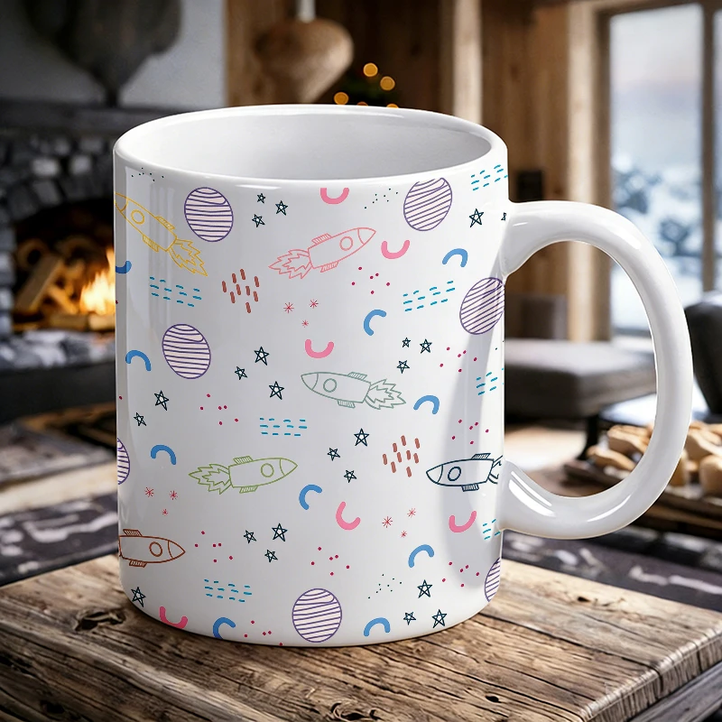 

Hand Drawn Space Rocket Ceramic Mug, coffee cup, milk cup, office tea cup, drinking cup, gift for friends, fade-resistant