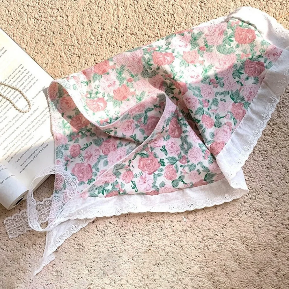 

New Floral Lace Women Triangle Headscarf Breathable Sun Protection Tie Straps Turban Sweet Vintage Headscarf Summer