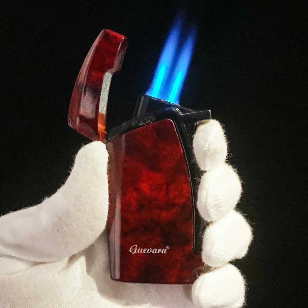 GUEVARA Cigar Cigarette Tobacco Lighter 2 Torch Jet Blue Flame Refillable with Punch Smoking Tool Accessories Portable Gift