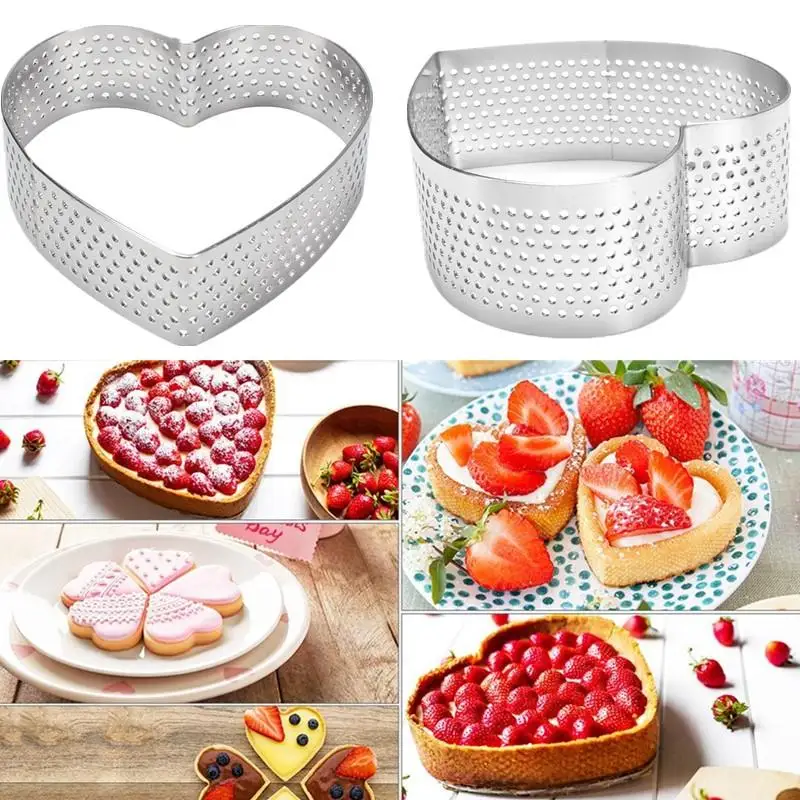 Perforierter herzförmiger Tortenring aus rostfreiem, hitzebeständigem Stahl, Tortenringform, Backen, DIY, Dessert, Kuchen, Mousse, Metallformen