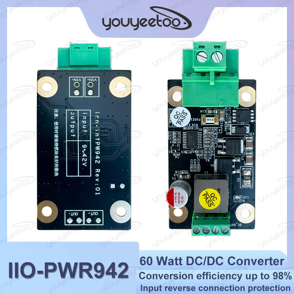 

60 Watt IIO-PWR942 Industrial-grade Wide Voltage Step-down High Power Regulated DC-DC Module Input Reverse Connection Protection