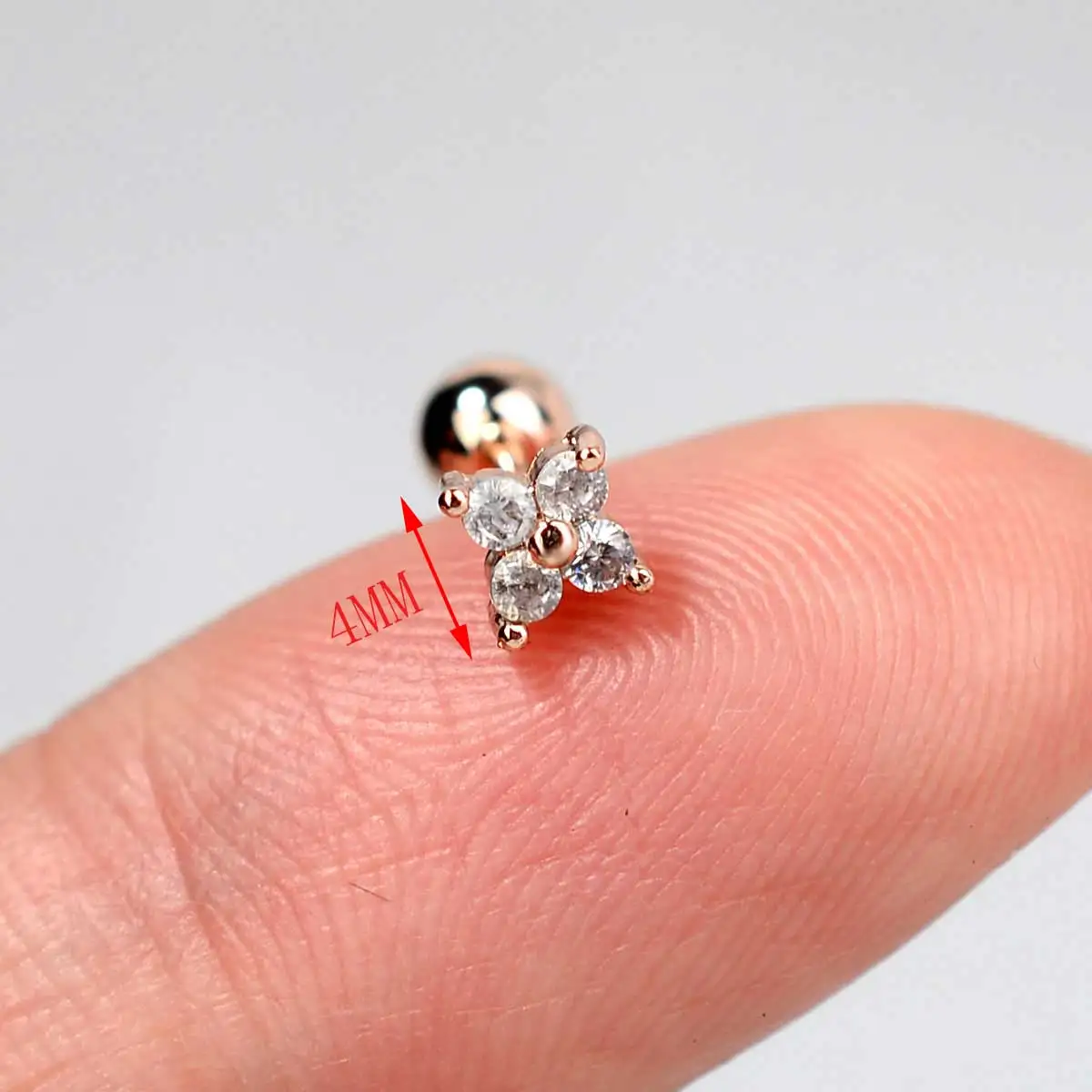 1PC 20G Crystal Flower Small Stud Earrings for Girl Sweet Cute Red Zircon Piercing Cartilage Ear Ring Women\'s Aesthetic Jewelry