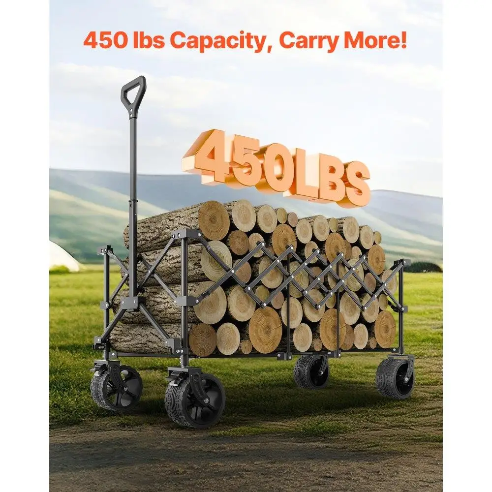 Heavy Duty Folding Wagon Cart 300L 450LB Capacity Collapsible Design Service Life