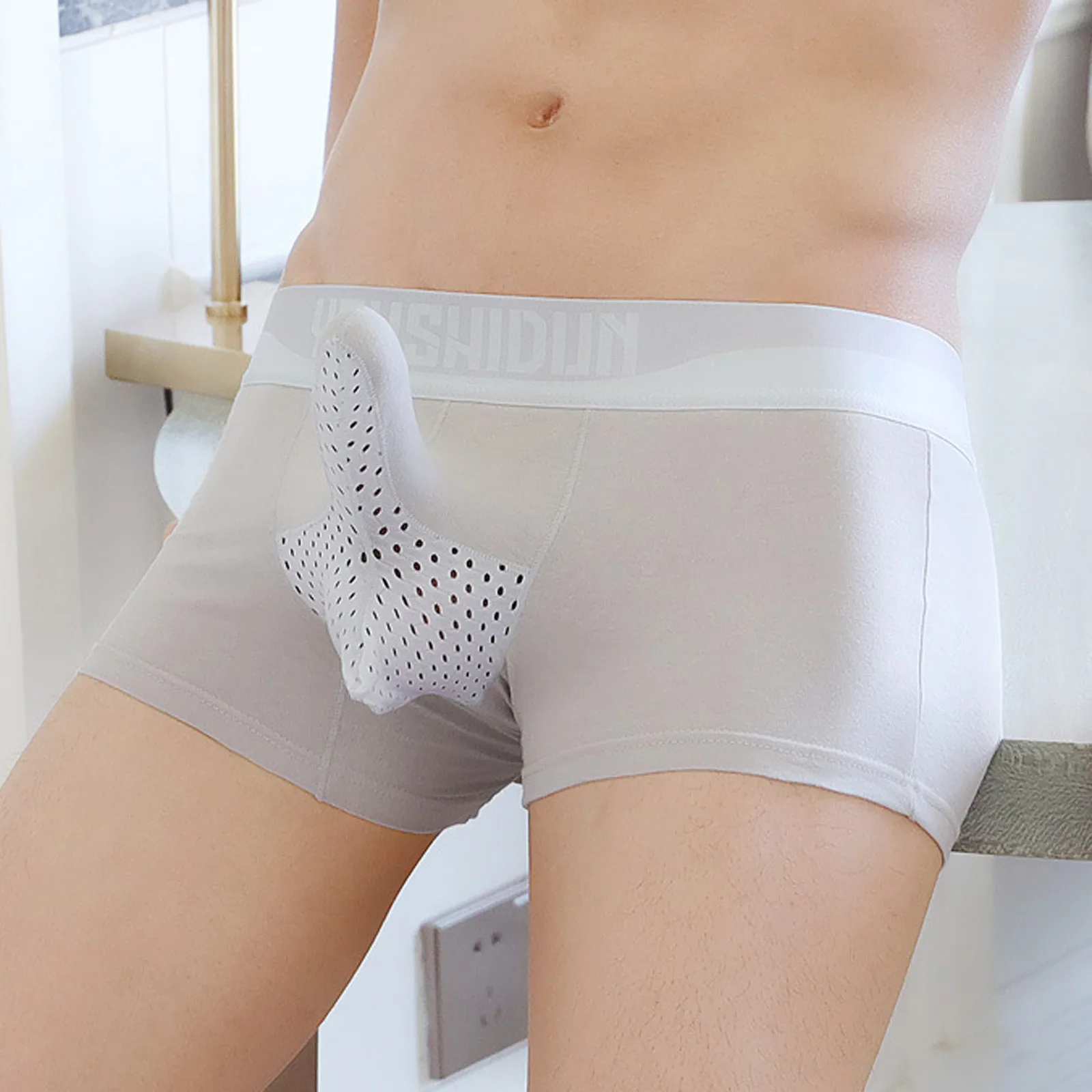 

Ice Silk Boxershorts Mens Physiological Care For Boy Mesh U Sexy Panti Man Sexi Elephant Nose Underwear New Underpants