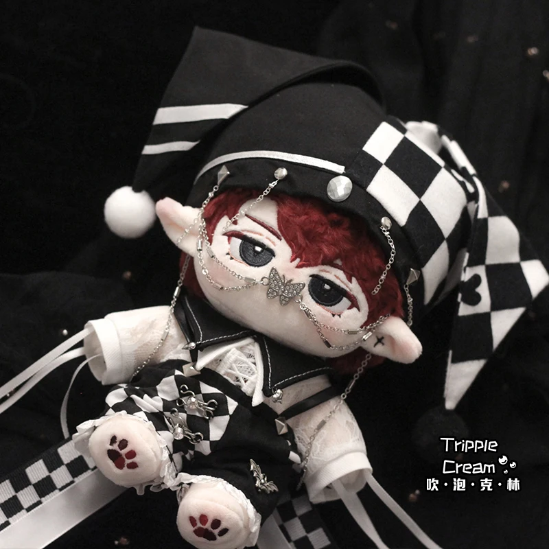 In Stock 20cm Doll Clothes Black White Dark Clown Circus Hat Butterfly Chain Shirt Clothing Suit Stuffed Plushies Doll Accesso