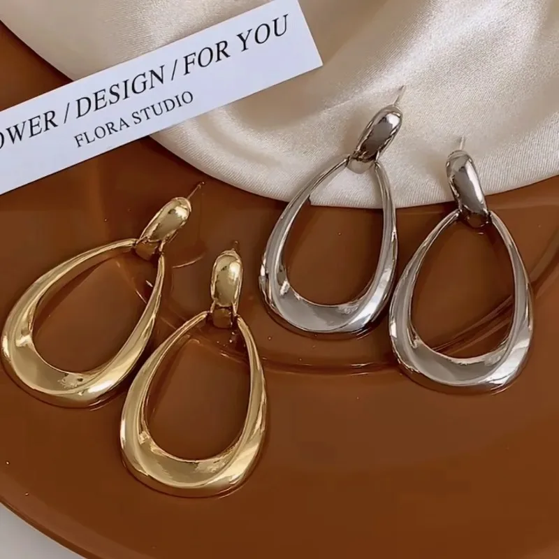 أقراط أطواق هندسية بسيطة للنساء من الفولاذ المقاوم للصدأ على شكل دائرة متدلية أقراط متدلية بسيطة هدايا مجوهرات يومية #6