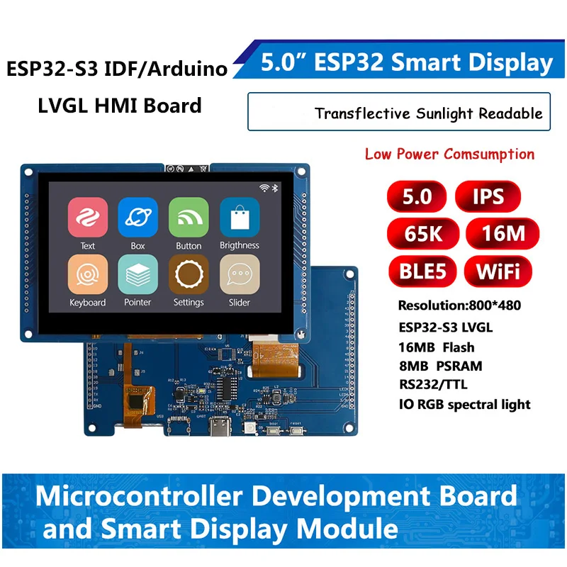 ESP32 S3 Dual Core LVGL 5 Inch Transflective 800*480 HMI 16M Flash Ardu-ino WIFI&Bles Sunlight Readable TFT LCD Module