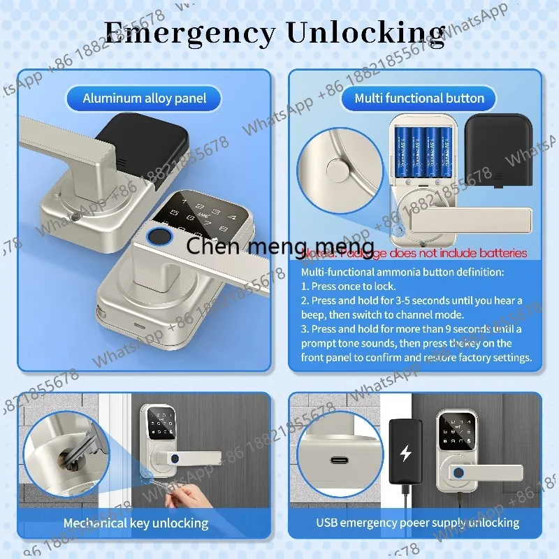 Tuya BLE Intelligent Fingerprint Electronic Deadbolt With 9-Language Voice  Doorbell  APP Control Unlock B005/B006