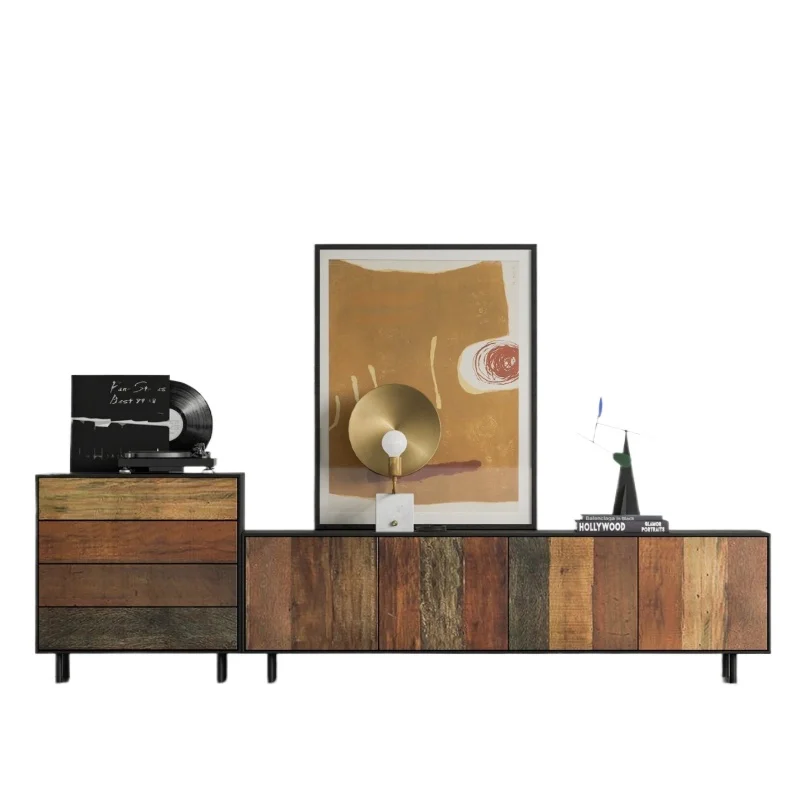 

Nordic all-solid wood TV cabinet coffee table combination, simple and modern home living room floor cabinet